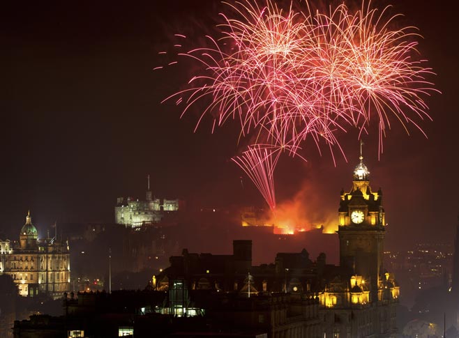 New Year's Eve, fireworks over Edinburgh Castle, Scotland