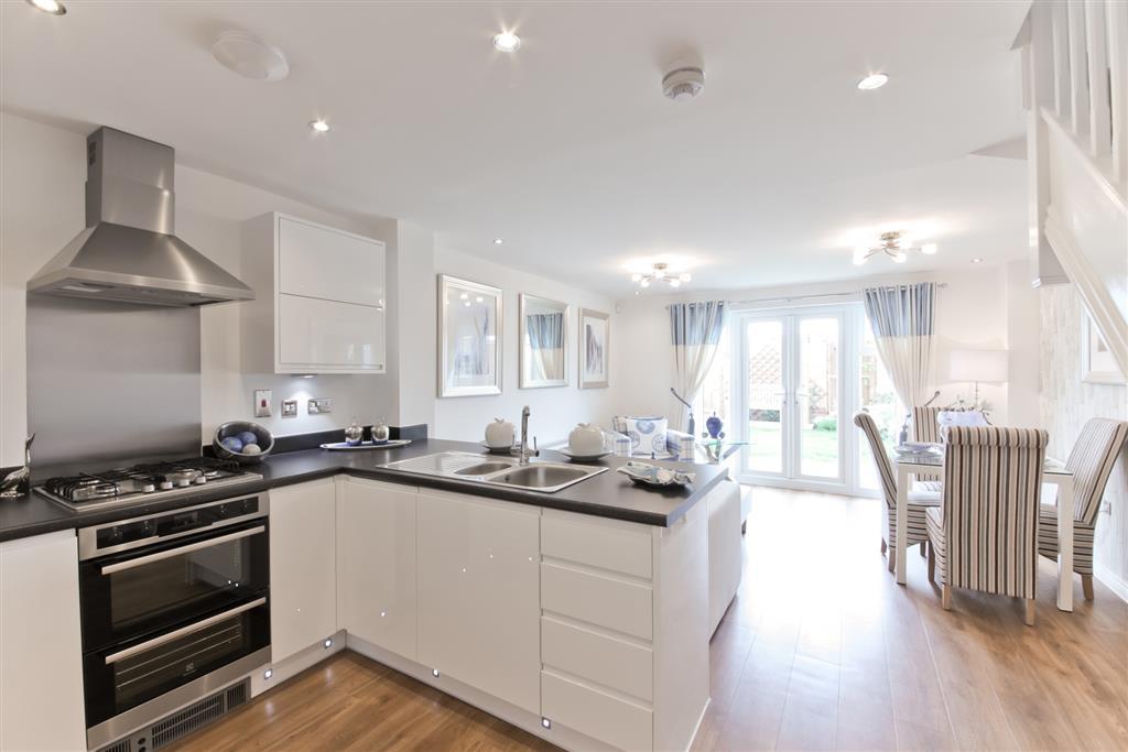 A modern kitchen/dining area that's easy to keep clean