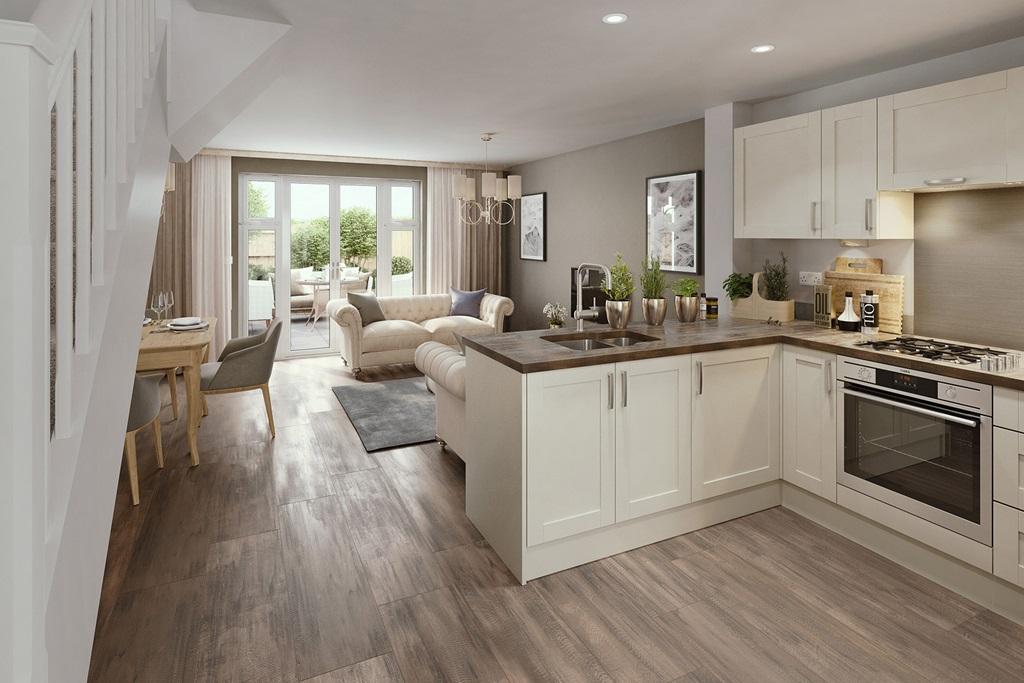 The bright, open plan kitchen/dining/lounge area offers plenty of room for entertaining