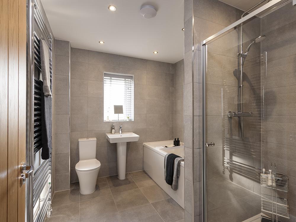 Family bathroom with Porcelanosa tiling