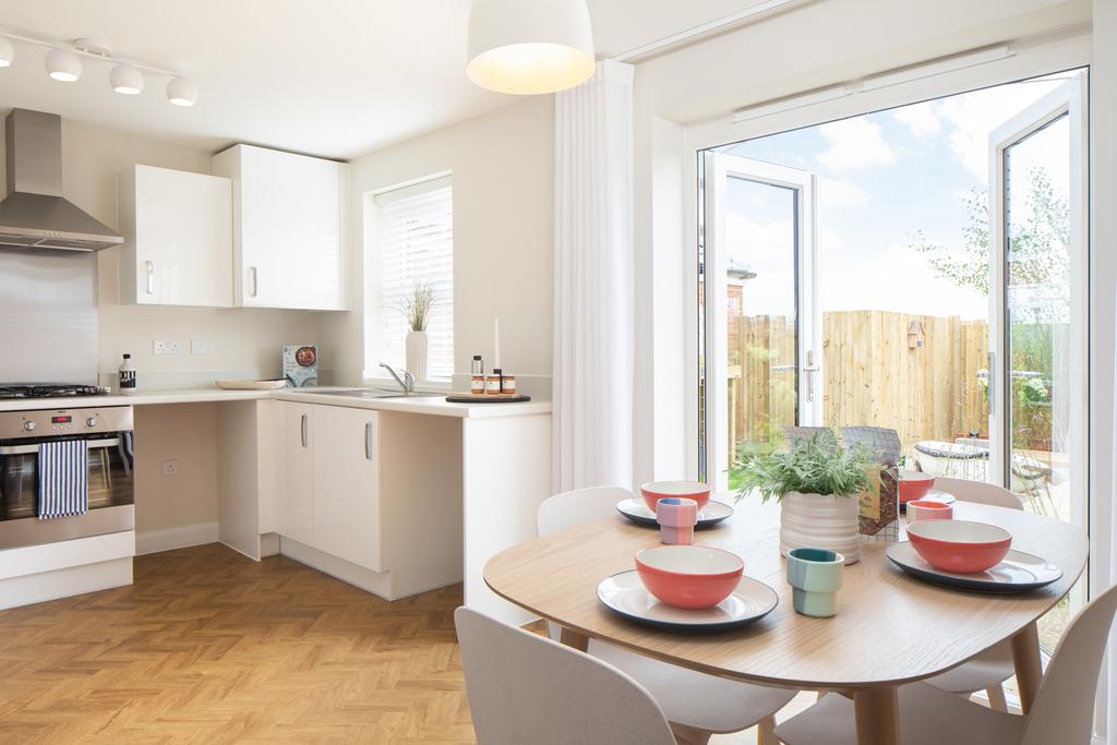 Open plan kitchen and dining area, archford, 3 bed house type