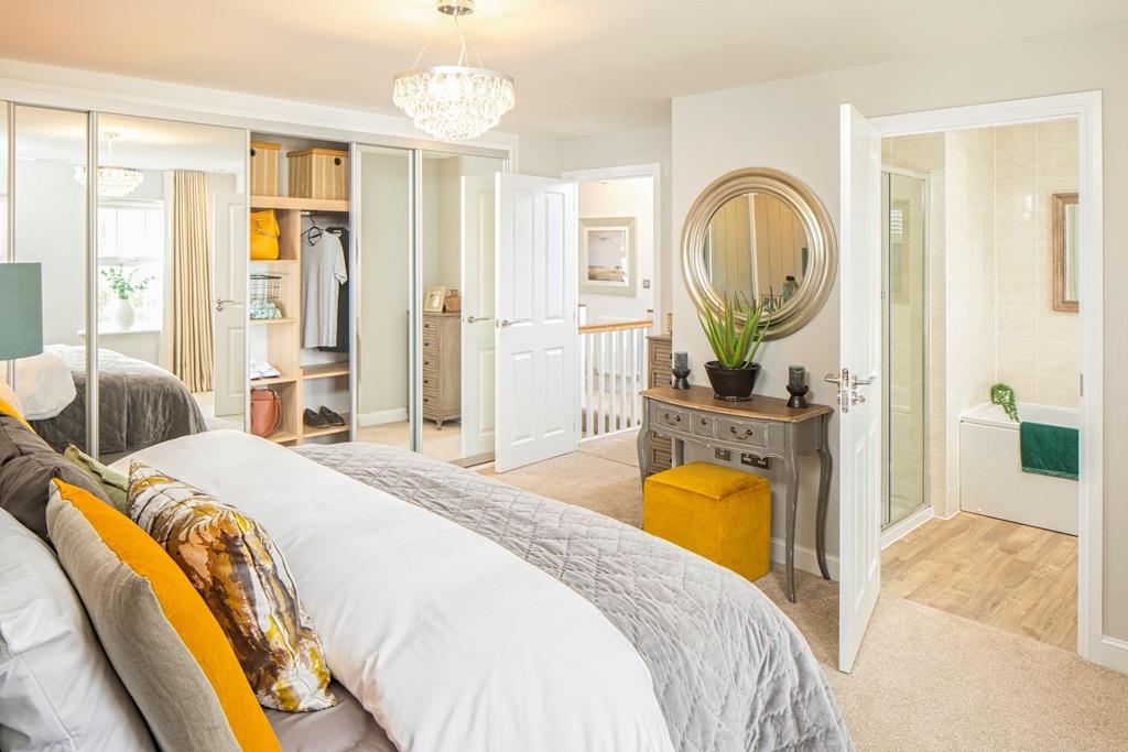 En suite main bedroom in the Chelworth Show Home