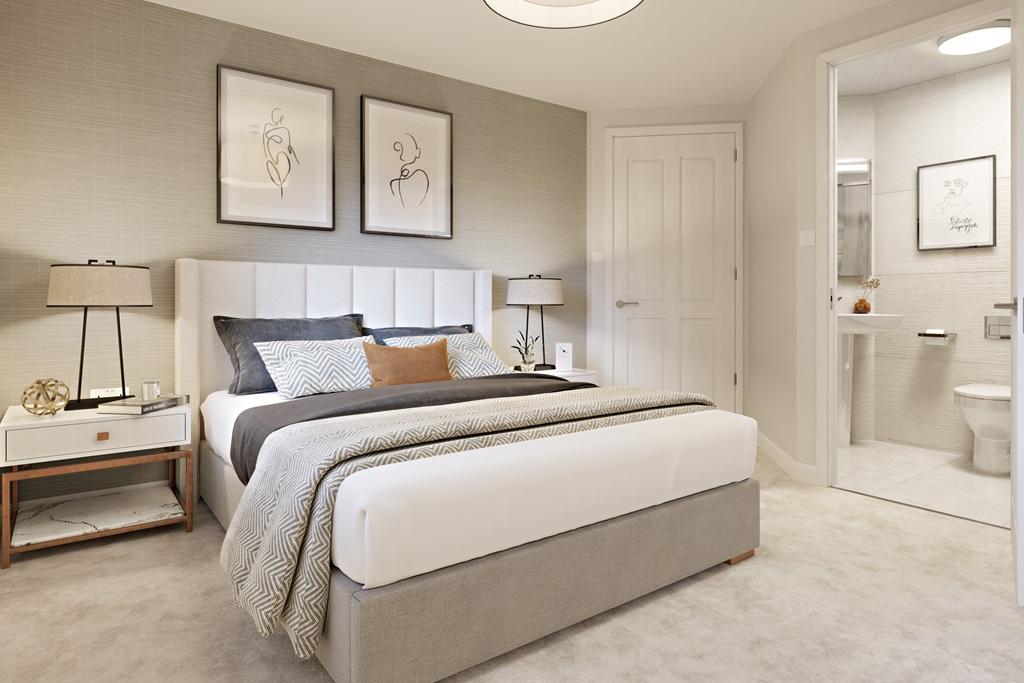 Bedroom 1 with en suite at Cherry Blossom Meadow in Newbury