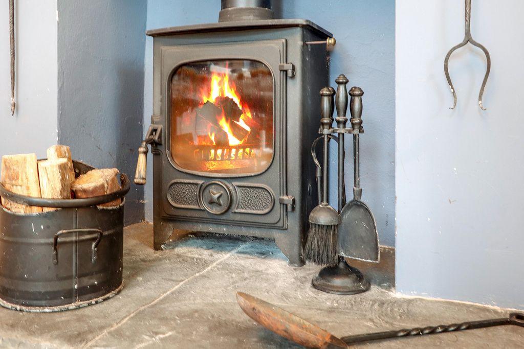 Wood burning stove in living room