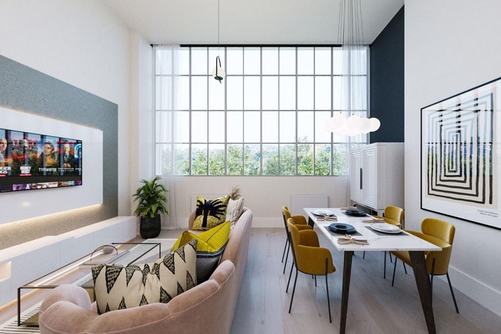Hayes village art deco with large featured window in living area