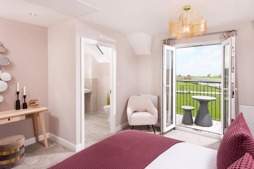 Internal shot of bedroom from the Hesketh housetype with en-suite and balcony
