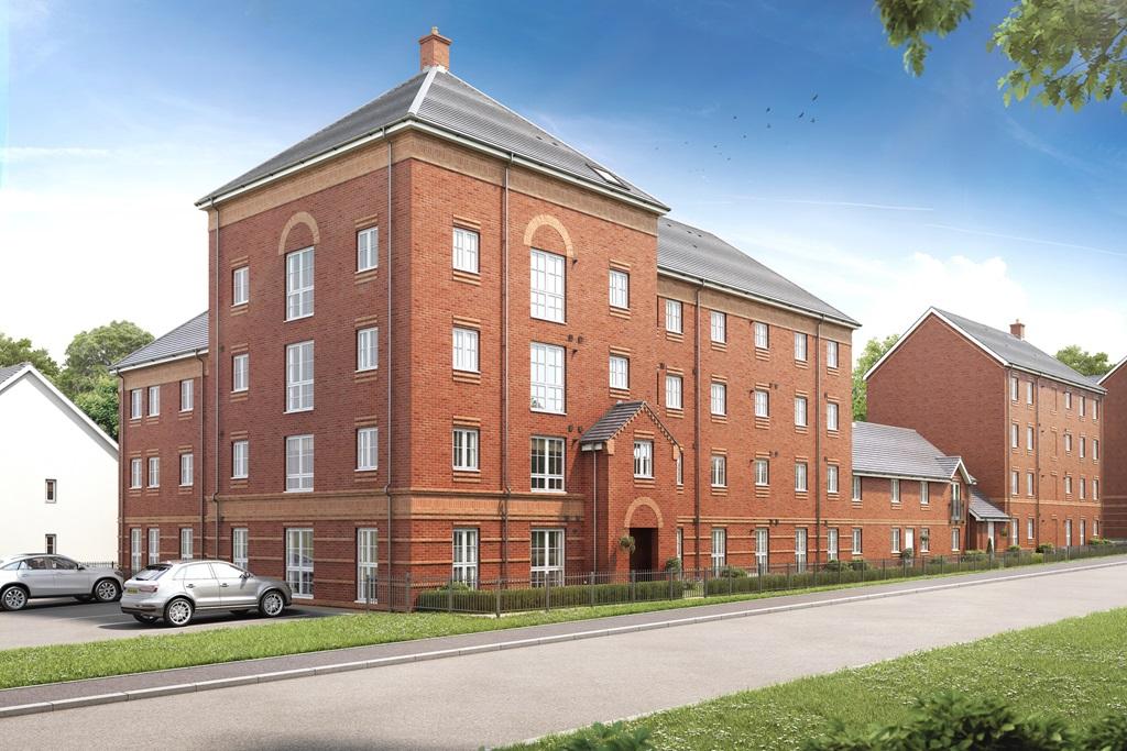 External of Harvey House 1 and 2 bed apartments at Bruneval Gardens