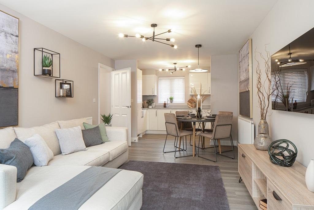 Kitchen living and dining area in an apartment