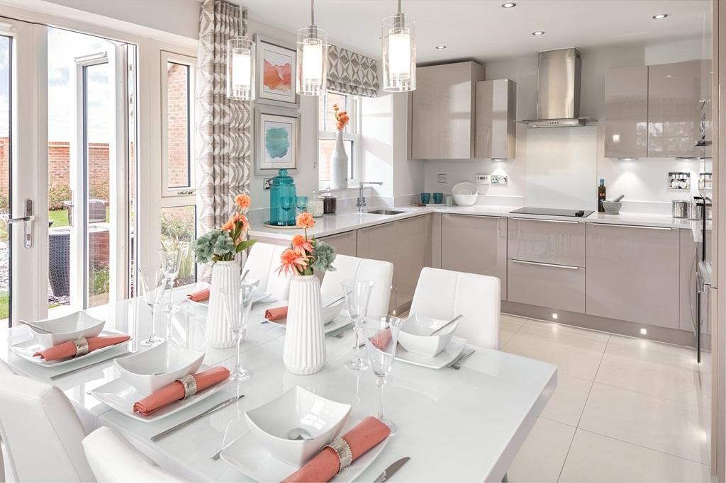 Open-plan kitchen diner with French doors