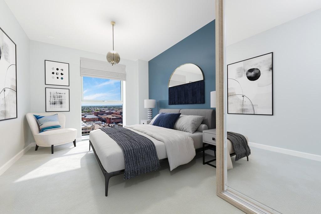 Blue main bedroom