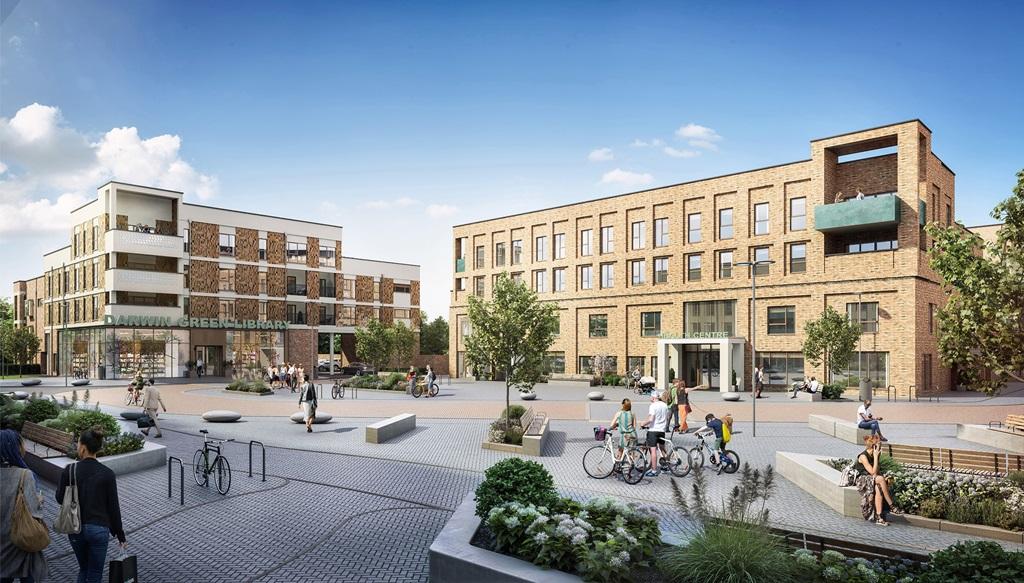 CGI of the Library apartments at Darwin Green, Cambridge