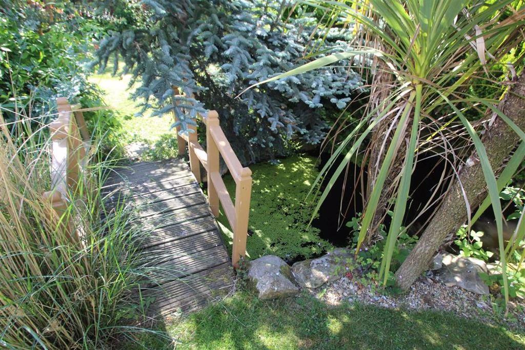 Ornamental pond with bridge over