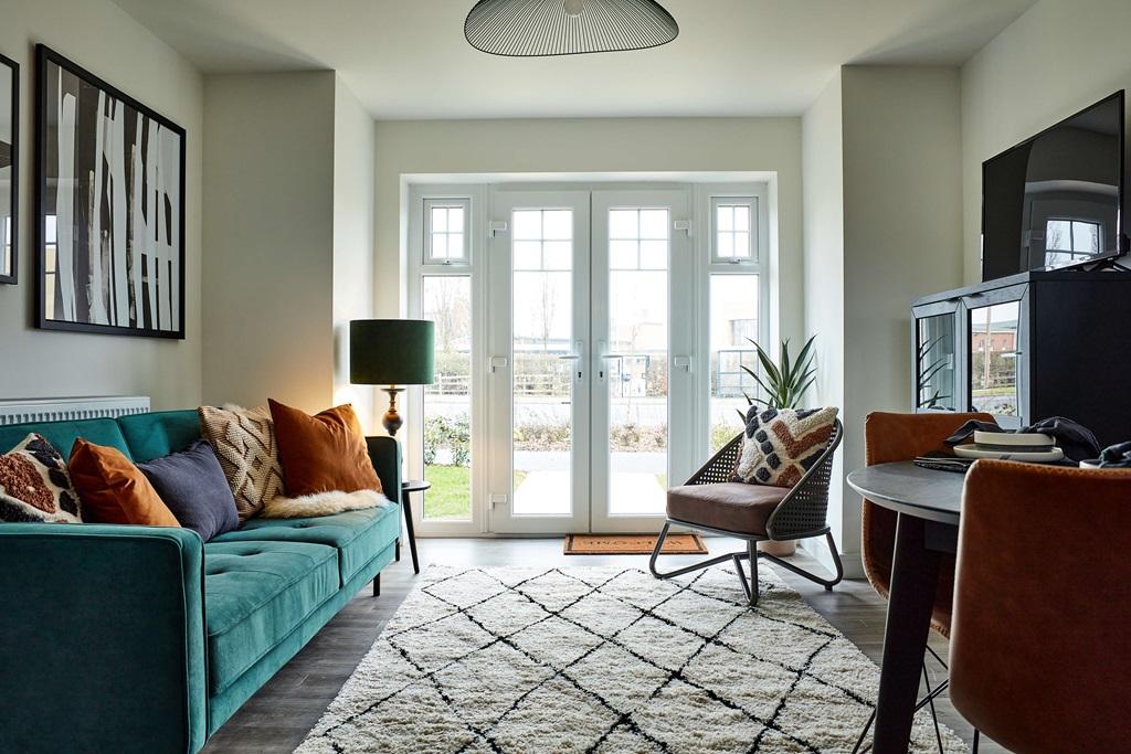 French doors flood the room with light