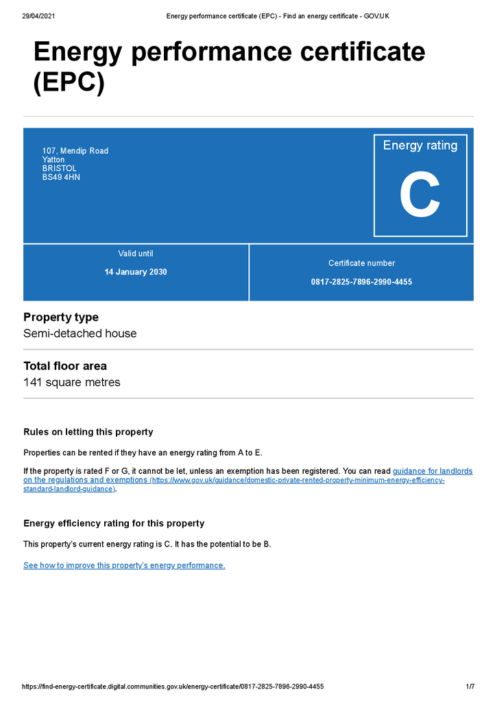 Energy performance certificate (EPC)   Find an ene