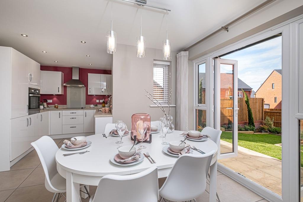 Inside view of  the open plan kitchen &amp; dining in our Andover 3 bed home