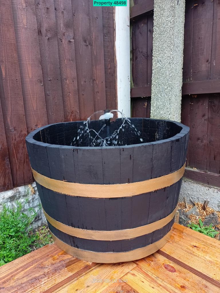 Oak barrel water feature