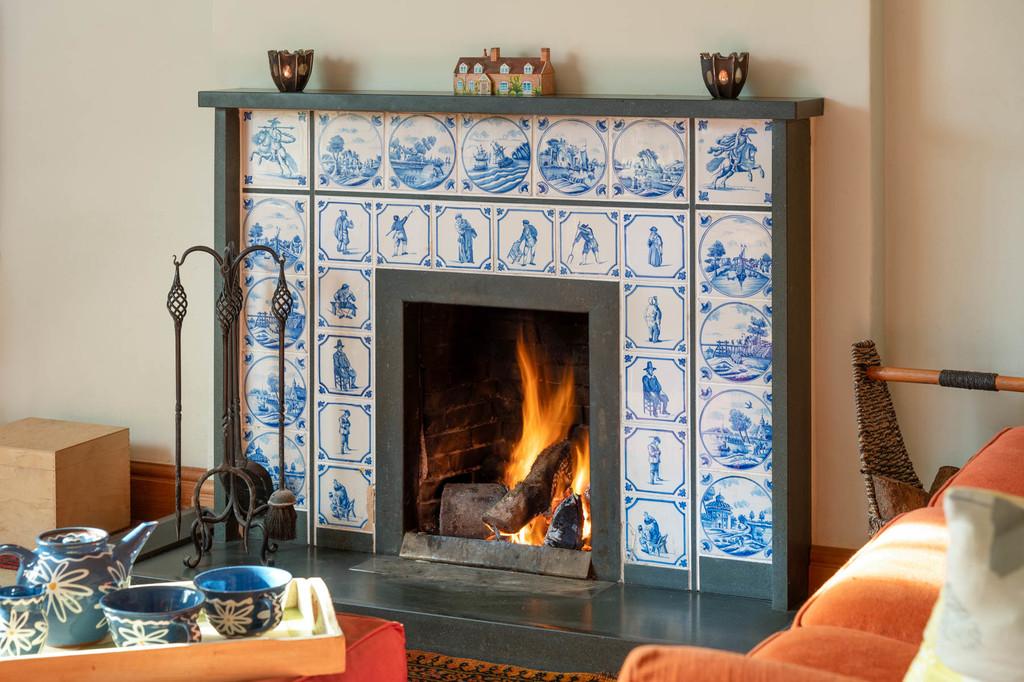 Living Room Delft Tiled Fireplace