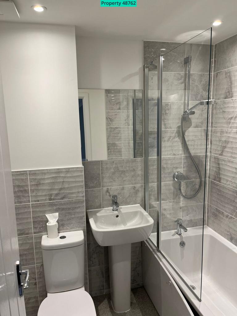 Main bathroom with shower over bath