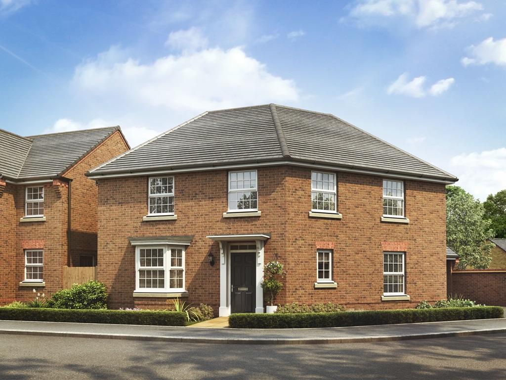 CGI of a brown brick house with grey tiled roof
