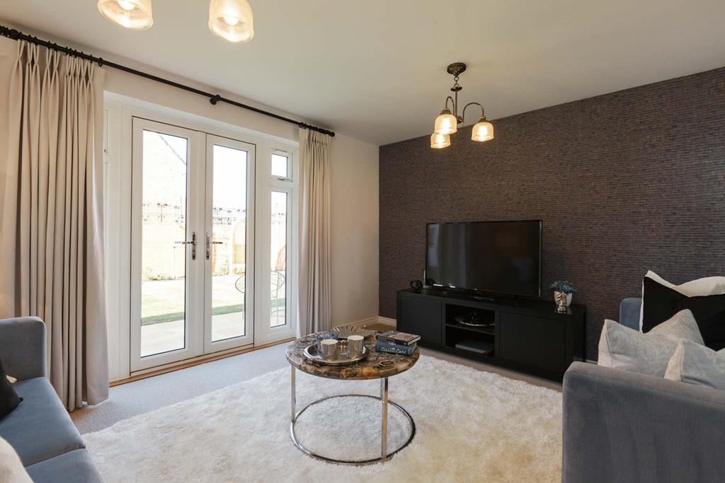 French doors flood the room with light