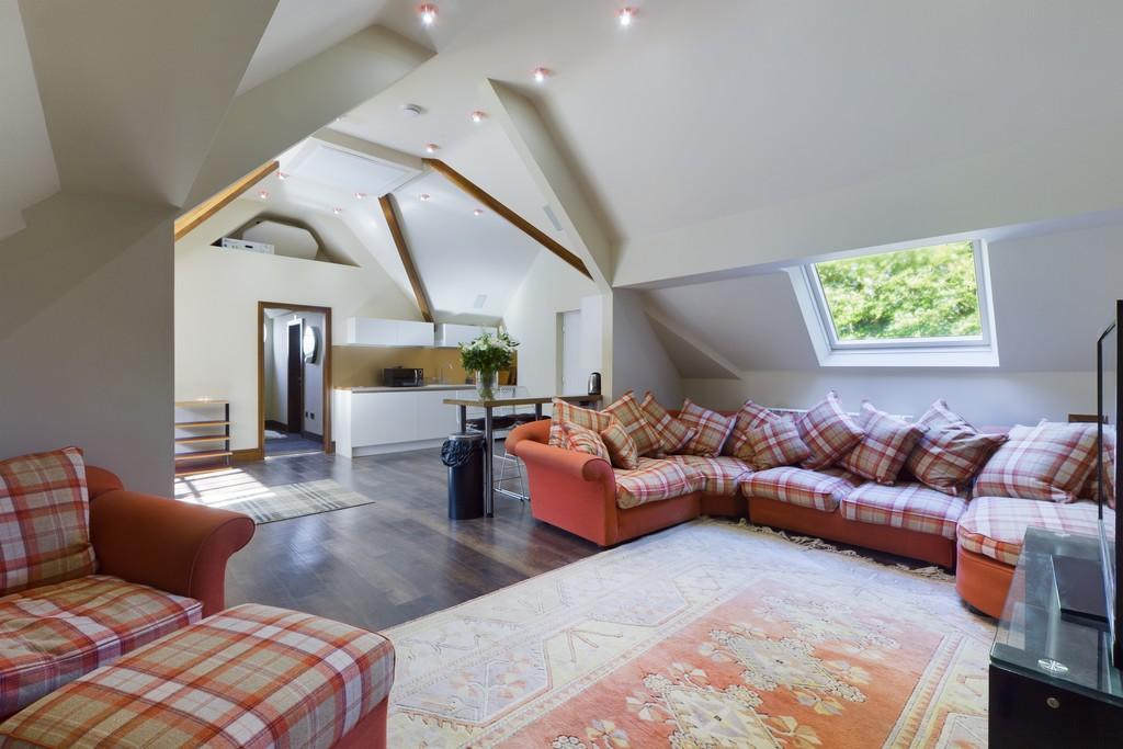 Open plan kitchen, living area