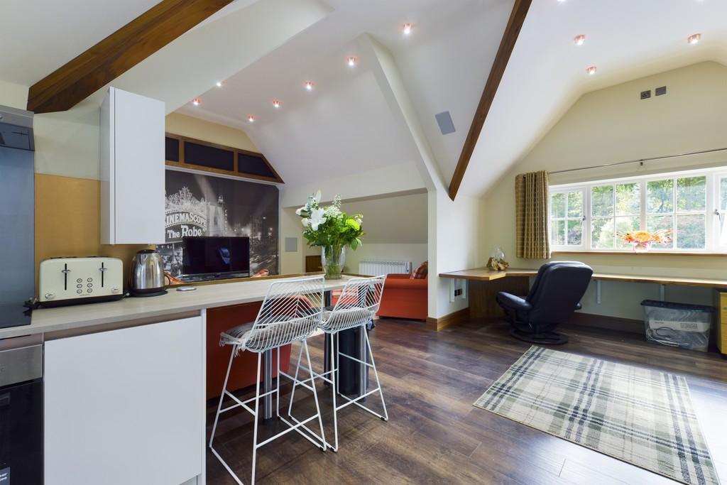 Open plan kitchen, living area