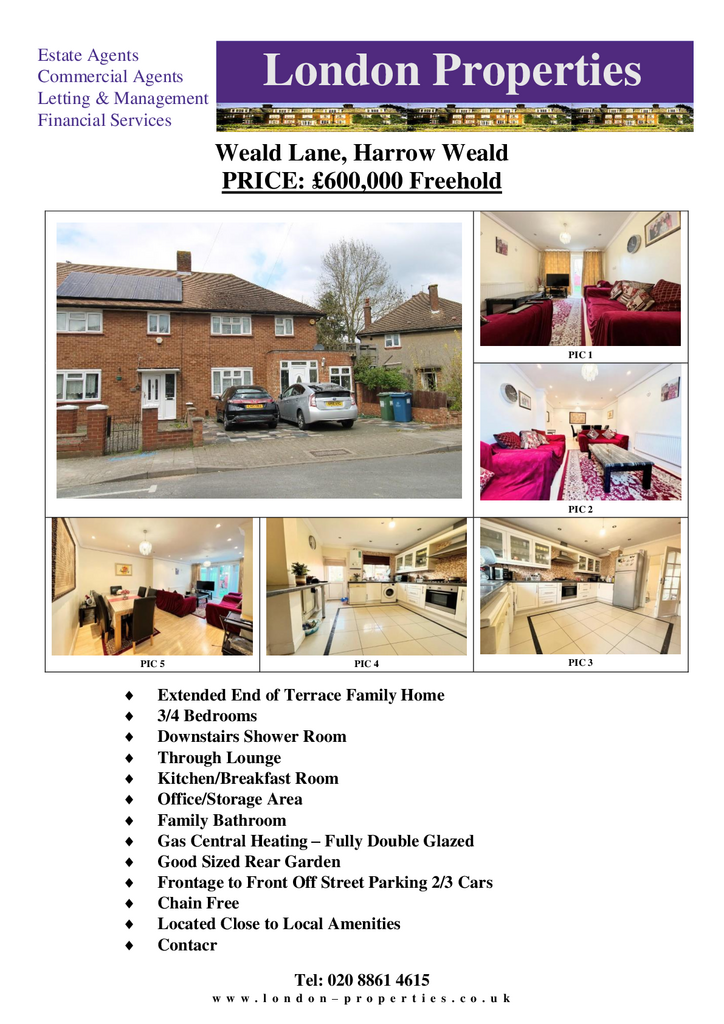 Harrow Weald, HA3 4 bed end of terrace house for sale £600,000
