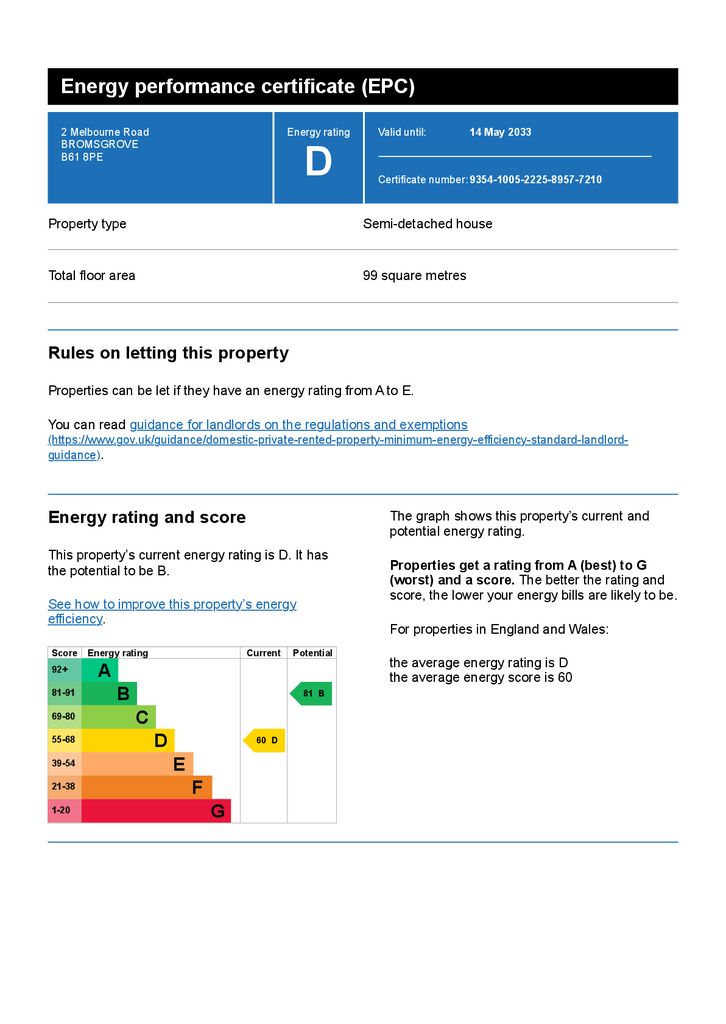 EPC 2 Melbourne Road B61 8 PE