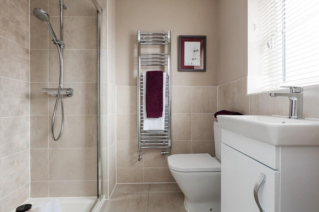 An en suite shower room away from the family