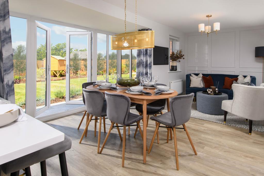 Open plan kitchen with dining area and glazed...