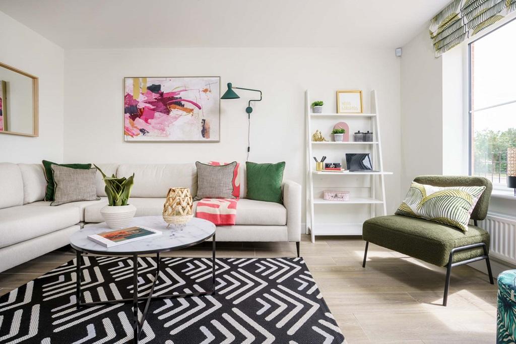 The lounge boasts space for a cosy corner sofa