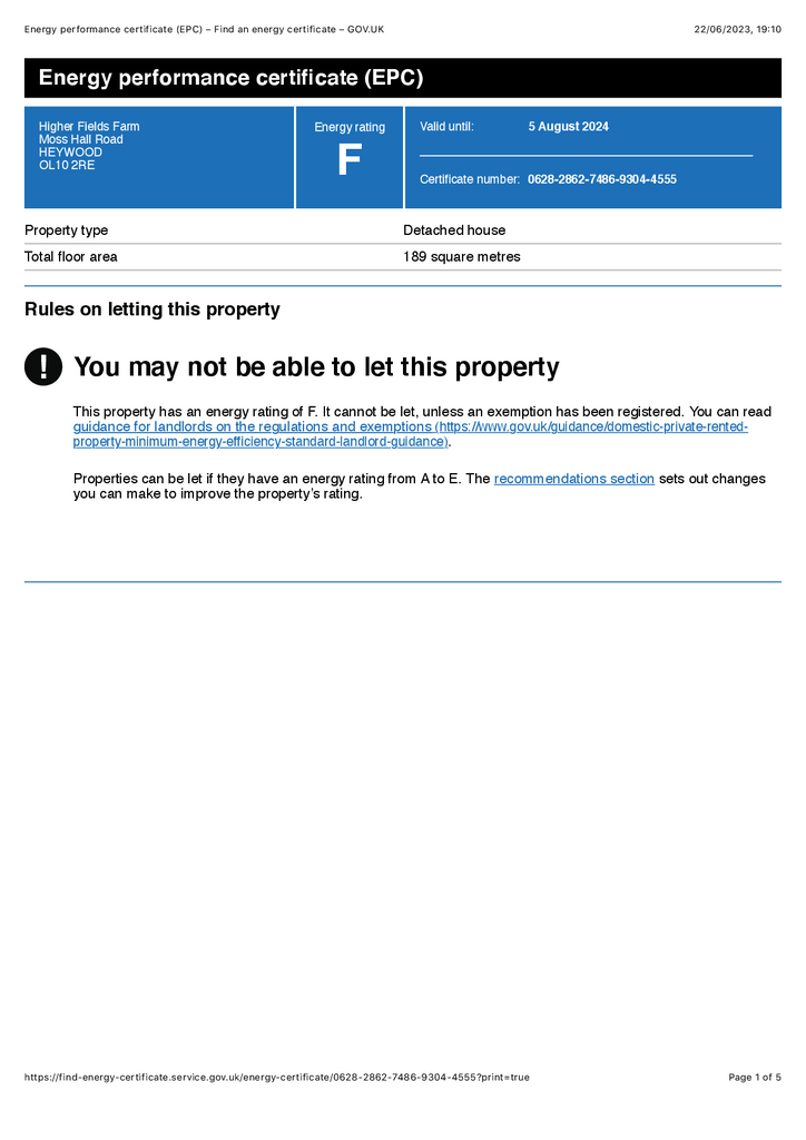 Highfields Farm   Energy performance certificate (