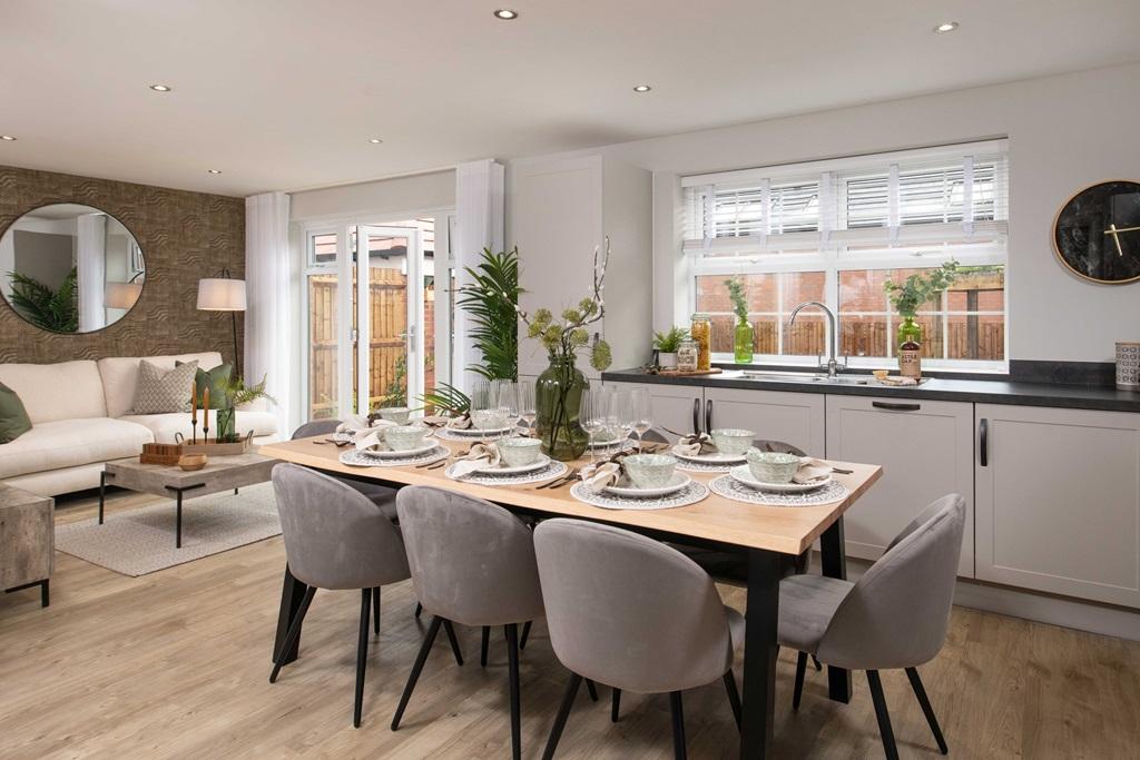 Internal view of spacious open plan kitchen diner