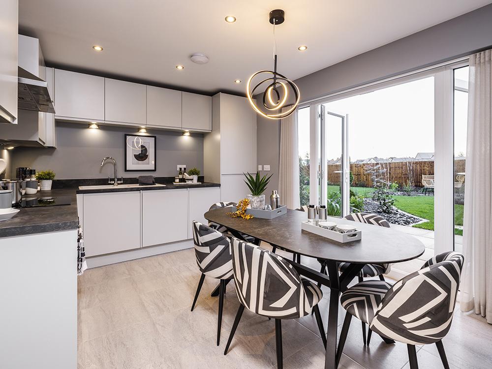 Integrated kitchen/dining area with French...