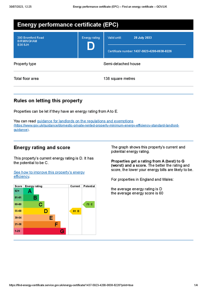 390 bromford road Energy performance certificate (