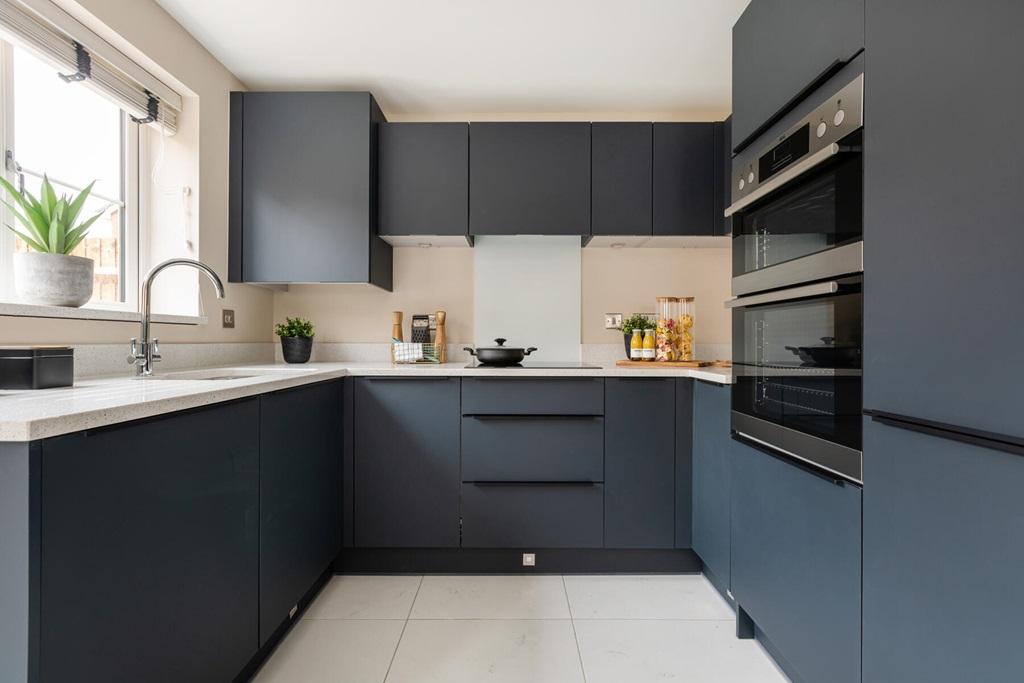 A modern kitchen with ample space for storage