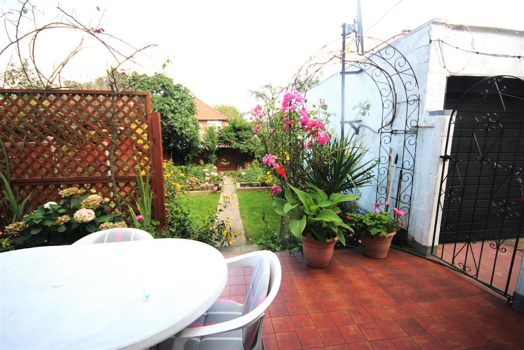 REAR GARDEN:, PATIO &amp; GARAGE: