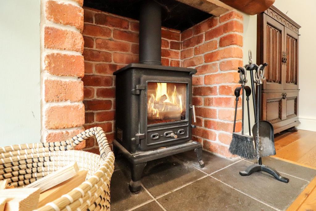 Wood burning stove ablaze