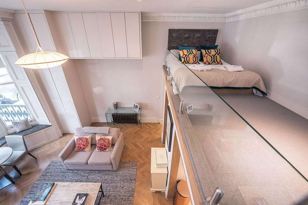 Studio apartment interior, studio, open plan living
