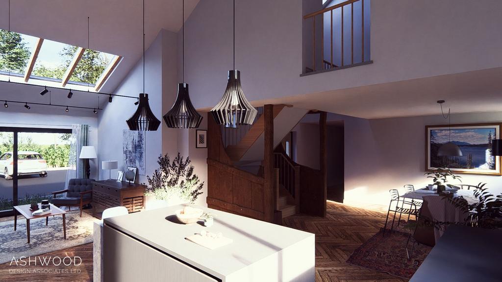Open plan kitchen dining living