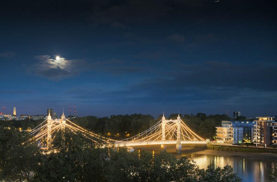 Roof Terrace view at night looking east