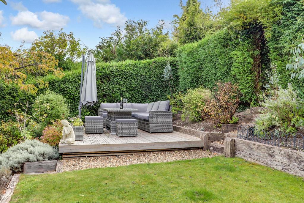 Outdoor dining deck and lawn