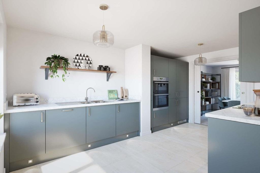 Modern fitted kitchen to the front of the house