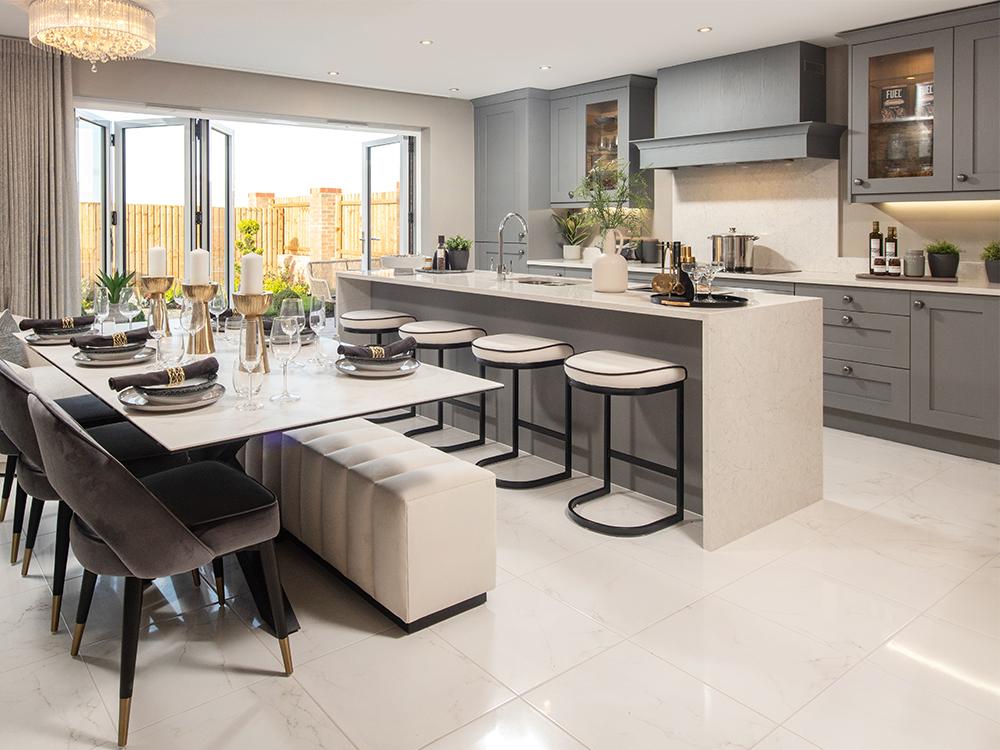 Kitchen/dining/family room with bi fold doors...