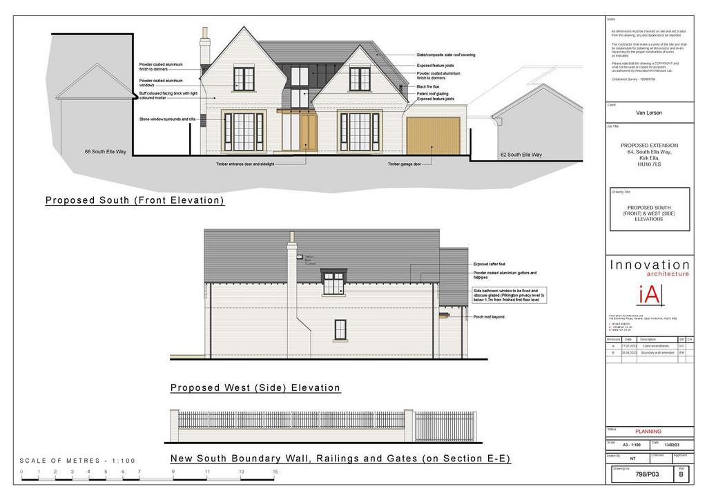 Proposes South and West Elevation