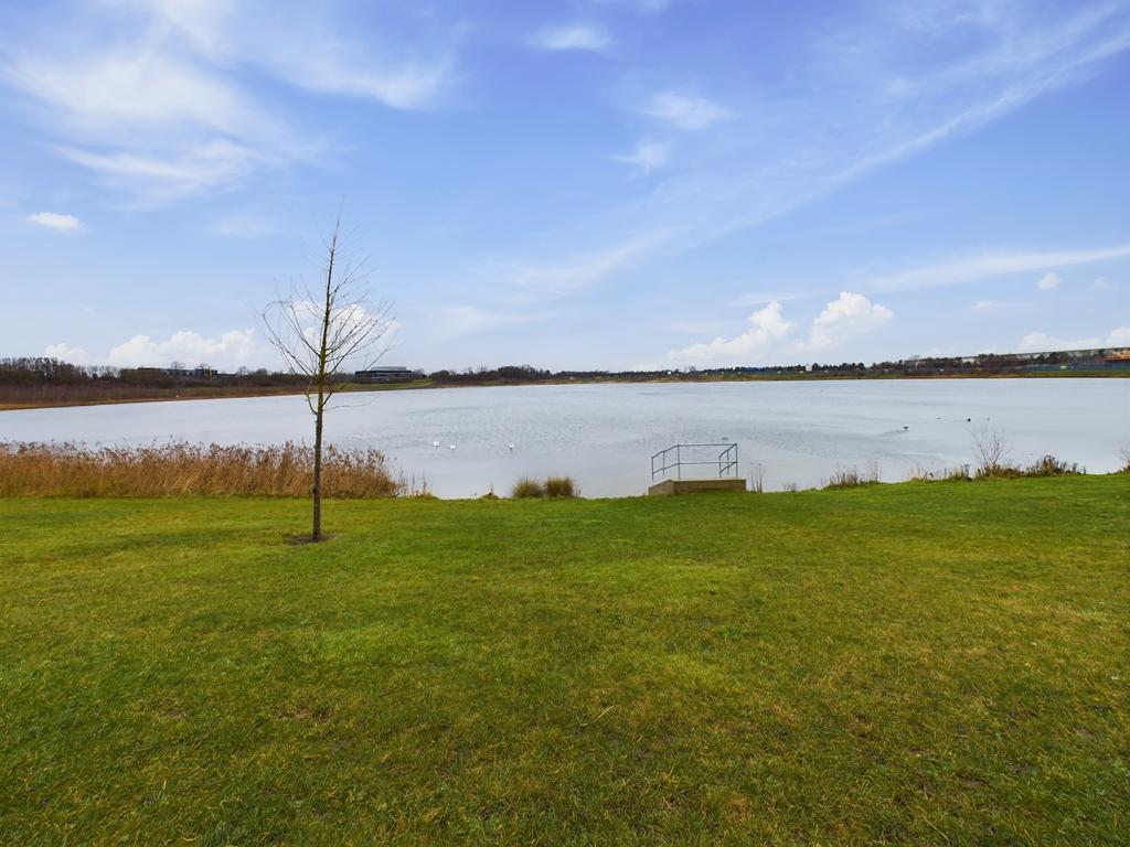 Lake behind the houses at back