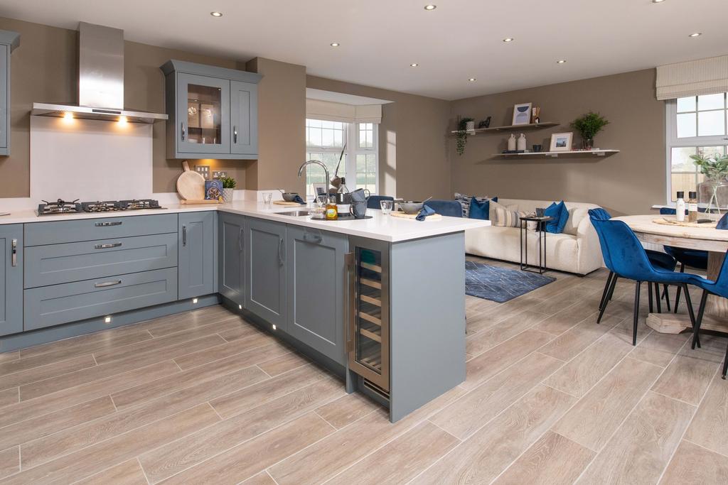 Internal view of spacious open plan kitchen diner