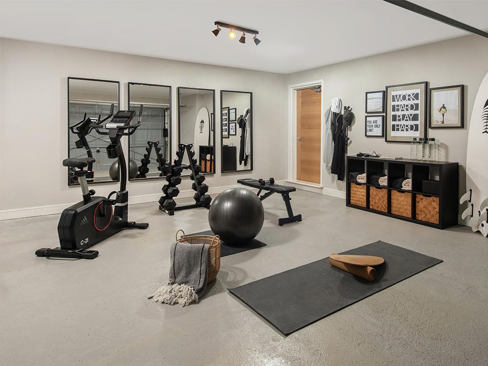 Garage which has been converted to a gym