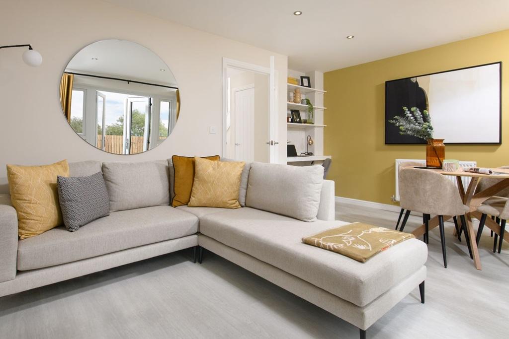 The living/dining room spans the rear of the...