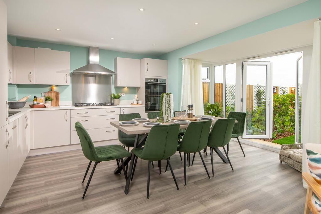 Open plan kitchen diner with French doors